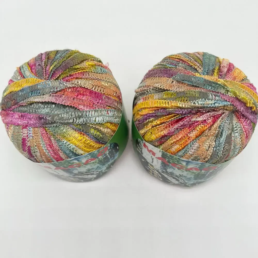 Lot of 2 Balls of Macao Ribbon Yarn Multicolor #511 Made in Italy Nylon Cotton